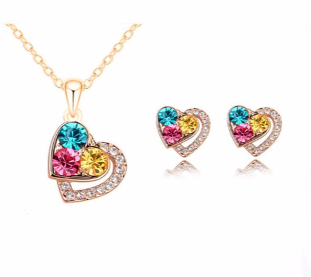Austrian Multi Color LOVE Shaped Shaped Pendant Set