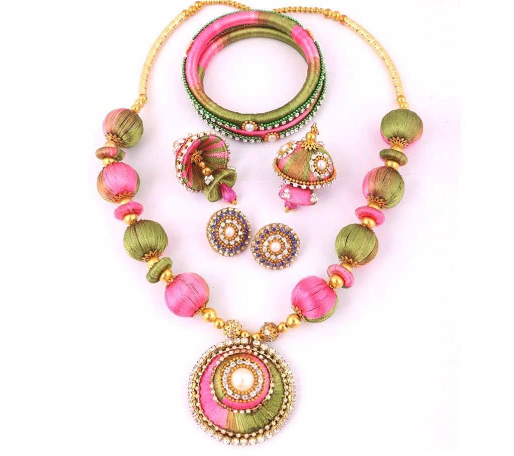 Multi color silk yarn jewellery set 