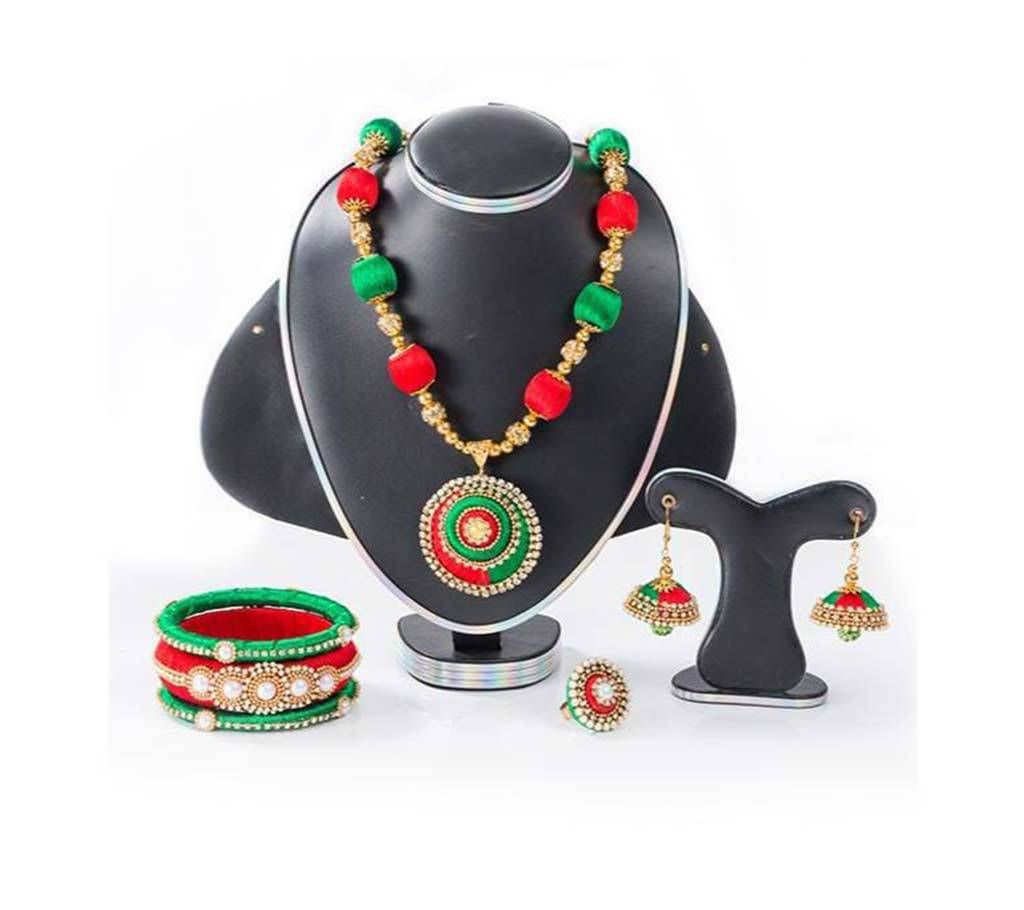 Red & Green  Color Silk Jewelary set