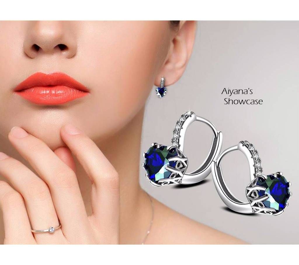Blue Heart Stone Stud Earrings