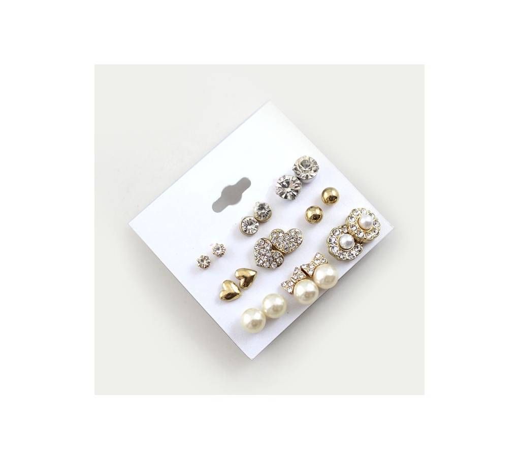 9 Pairs/Set Shiny Gold Color Earrings
