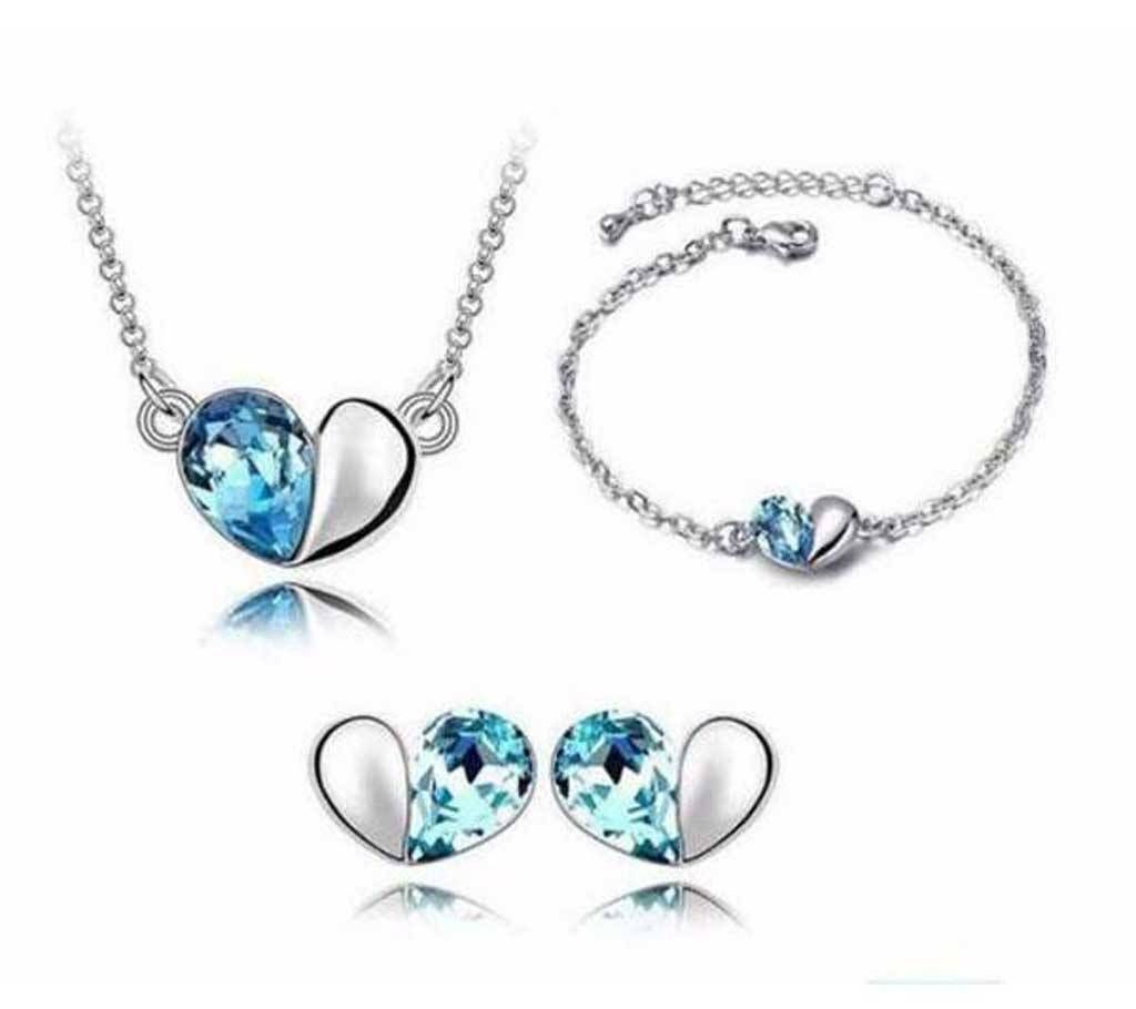 Setting Heart Shaped Blue Stone Jewelry Set
