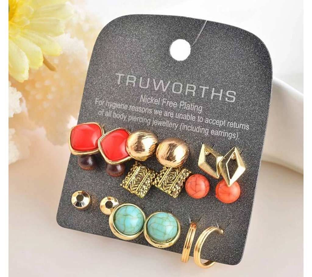 Vintage ethnic 9 pair ear ring