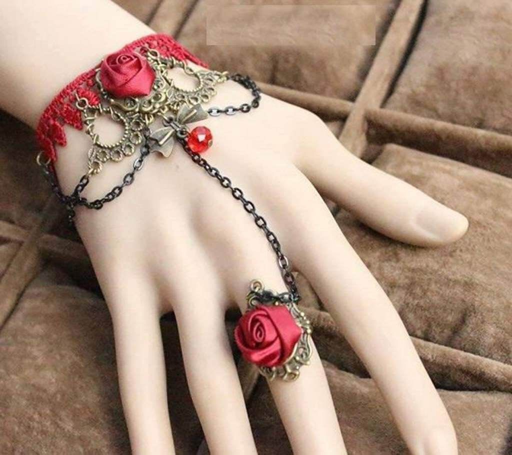 Red Rose Bracelet With Finger Ring