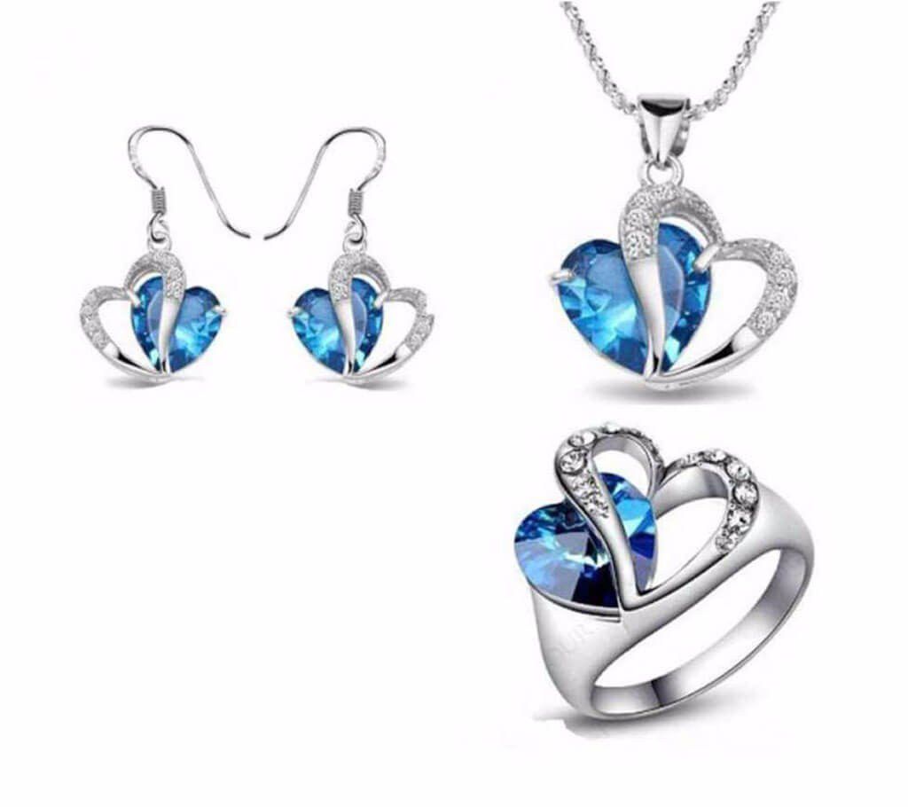 Heart Shaped Blue Stone Setting Jewelry Set