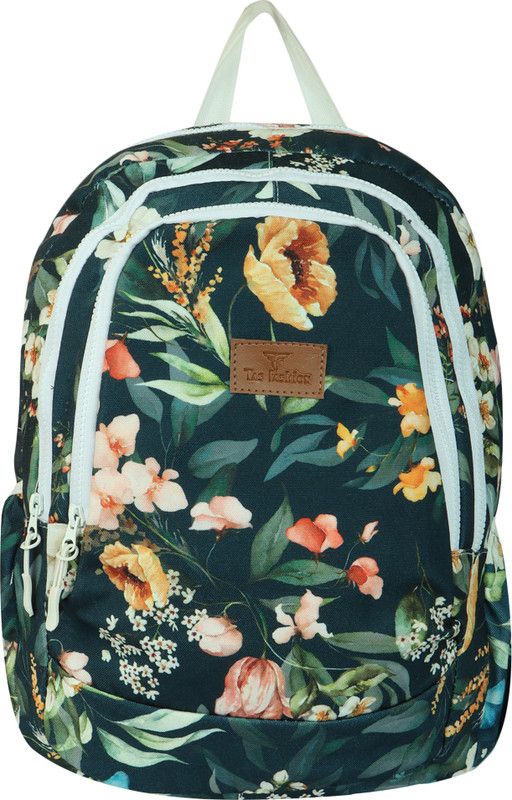 Large 35 L Laptop Backpack 35 L Multi Color Leaf Floral Prints College School Bag/Office Bag for Girls  (Black)
