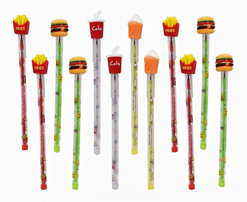 Tlismi Fast Food Theme Push Pencil Push Leads Junk Food Pencil with Changing Leads Pencil  (Set of 12, Assorted Designs)