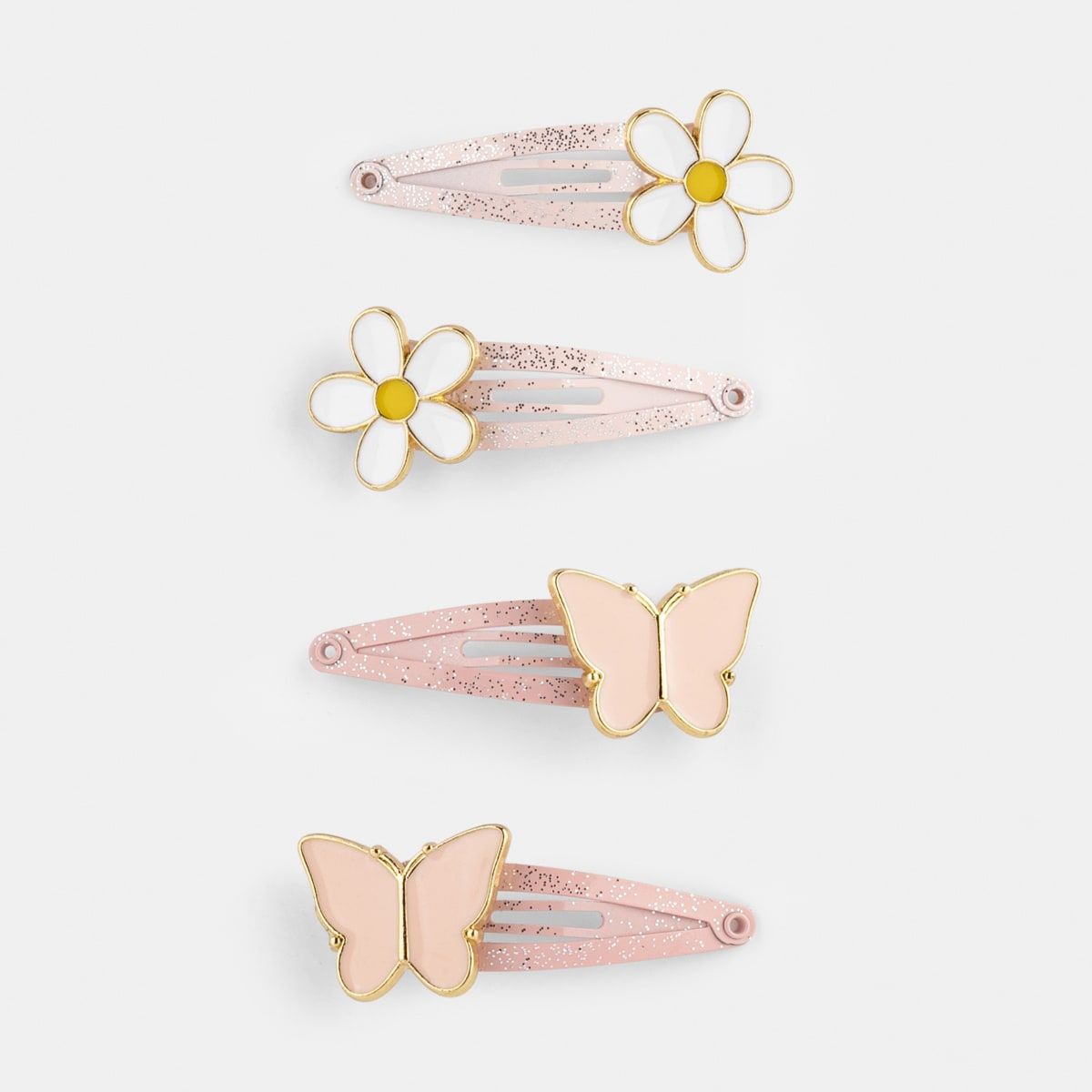4 Pack Snap Hair Clips - Butterfly and Flower