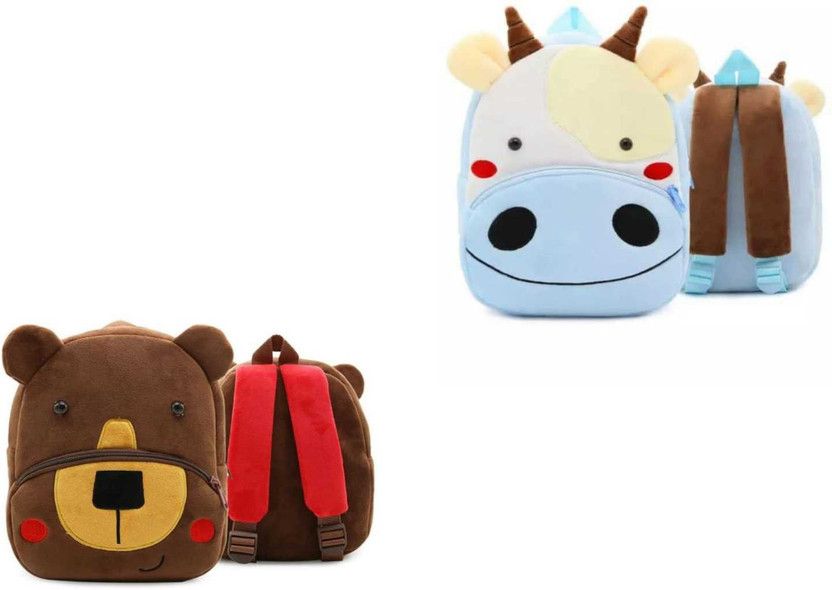 Small 12 L Backpack Kids School Bag, Soft Plush Cartoon Baby Boys/Girls Plush Bag ( 12 L)  (Red, Blue)