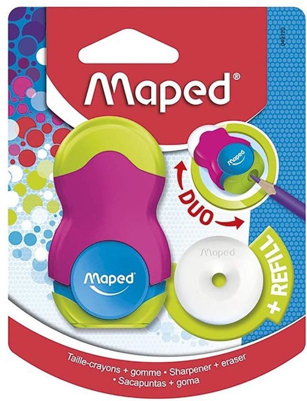 Maped Loopy Matt Loopy Matt, The 2 in 1 Eraser & Pencil Sharpener with Eraser Refill - 3 Pieces Sharpener  (Multicolor)