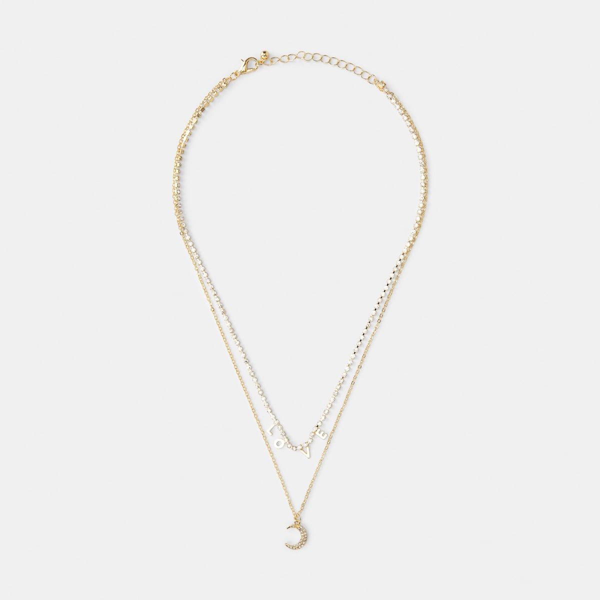 Multi Layered Necklace with Moon Pendant - Gold Look