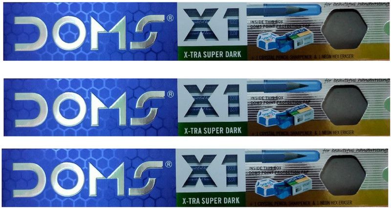 DOMS Xtra Super Dark XI Pencil Box With Sharpener And Eraser Pack Of 3 Pencil  (Multicolor)