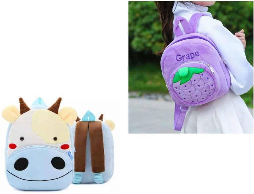 Small 12 L Backpack Kids School Bag, Soft Plush Cartoon Baby Boys/Girls Plush Bag ( 12 L)  (Blue, Purple)