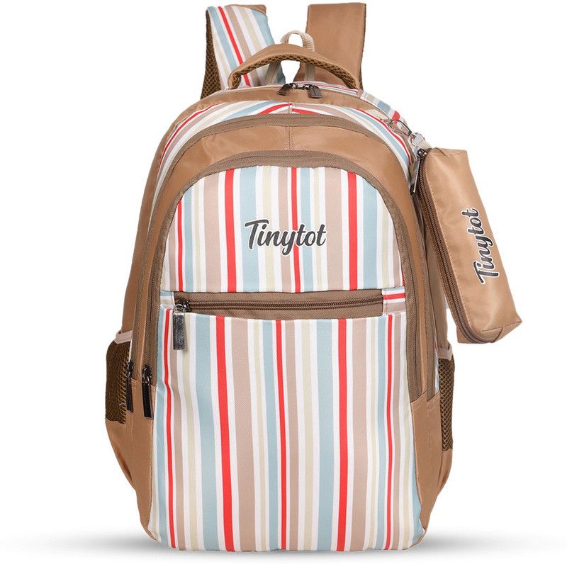 Tinytot SB117_05 School Backpack College Bag Travel Bag with Pencil Pouch 3rd Standard onward Waterproof School Bag  (Brown, White, 30 L)