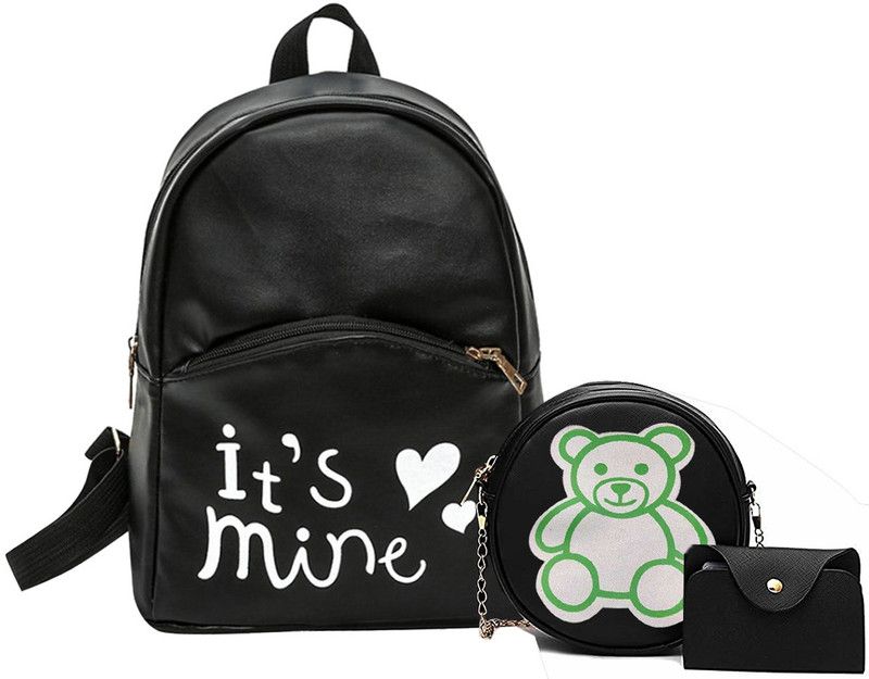 Small 12 L Backpack Cute Backpack 3 Piece Round Sling Bag/purse for Girls Fashion  (Black)