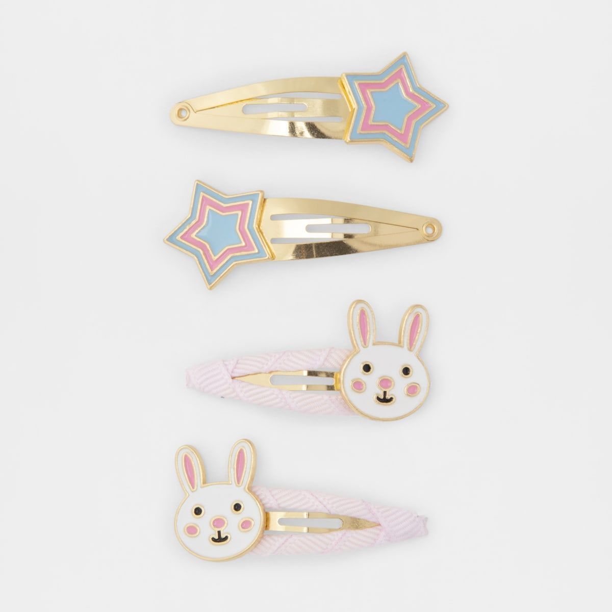4 Pack Snap Hair Clips - Bunny & Star