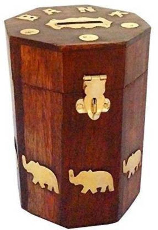 PR Arts Wooden Money Bank - Coin Saving Box - Piggy Bank - Gifts for Kids, Girls, Boys & Adults Coin Bank (Brown) Coin Bank  (Brown)