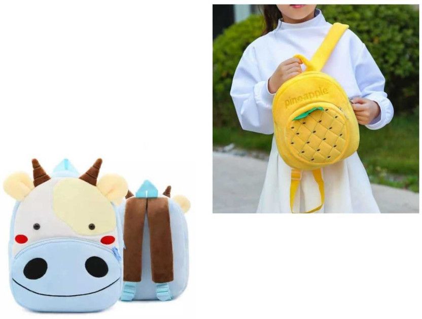 Small 12 L Backpack Kids School Bag, Soft Plush Cartoon Baby Boys/Girls Plush Bag ( 12 L)  (Yellow, Blue)