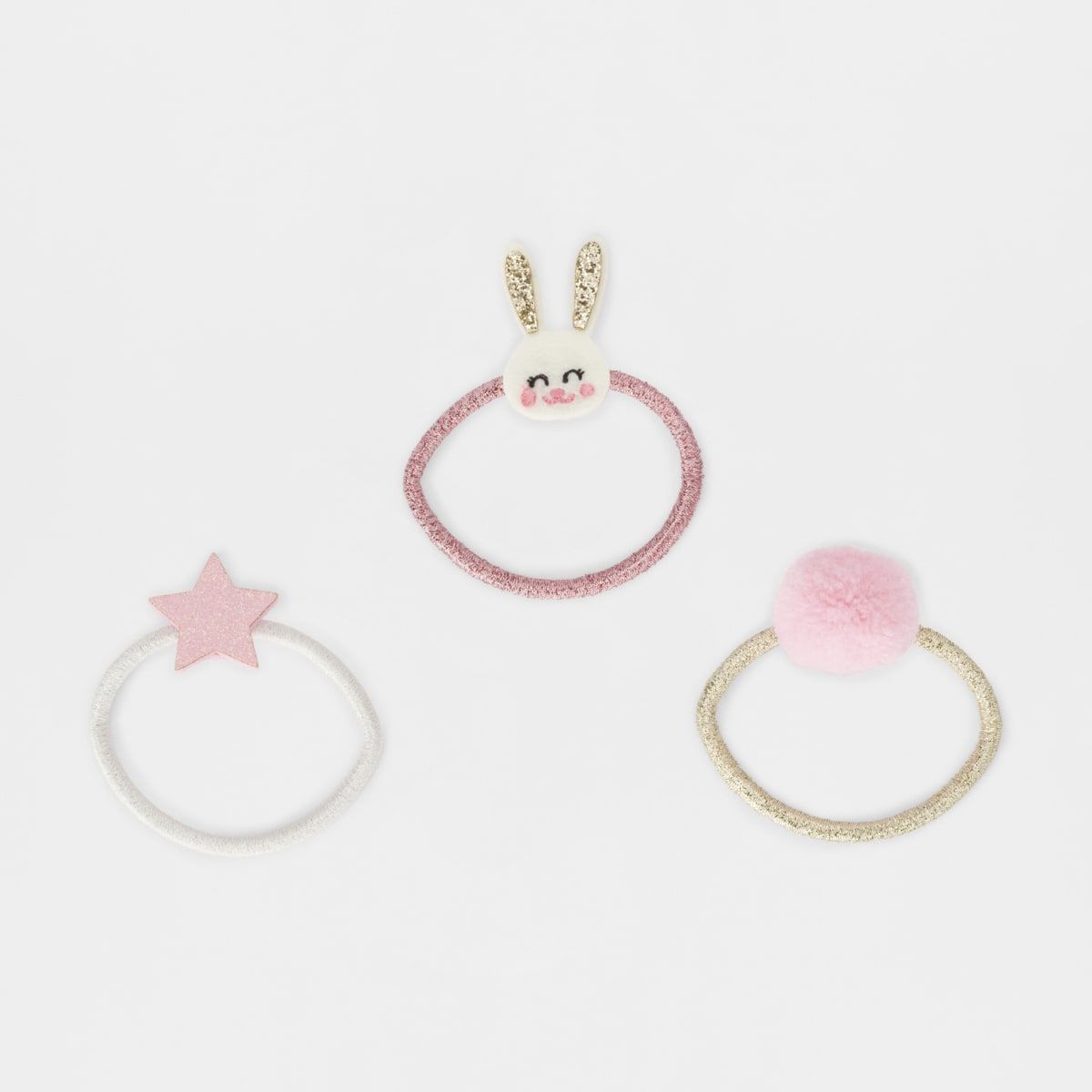 3 Pack Hair Tie - Bunny, Pink
