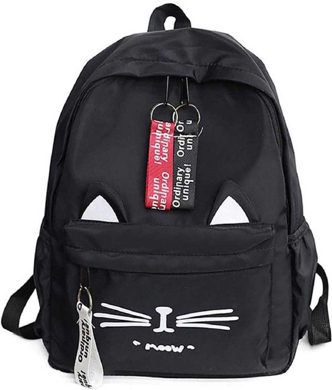 Small 14 L Backpack MEOW HAPPY CHILD BAGPACKS BLACK  (Black)