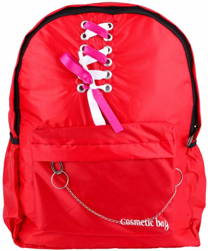 Small 15 L Backpack Women Girls Backpack Korean Design Drawstring Chain (Ribbion Upper)  (Red)