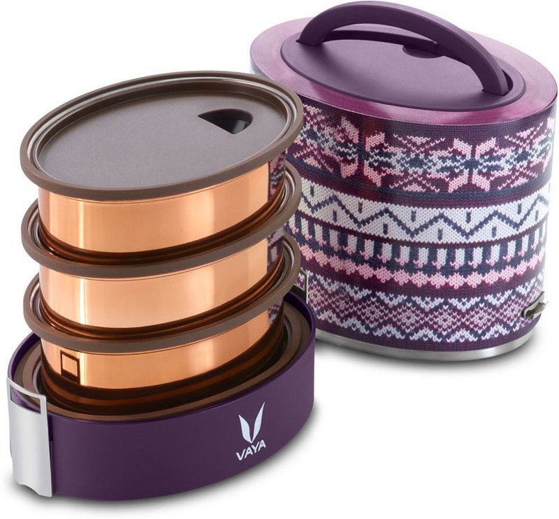 Vaya Tyffyn 1000 ml Wool Copper-Finished Stainless Steel Tiffin Box without BagMat (One 400 ml + Two 300 ml Containers) - 3 Containers Lunch Box  (1000 ml, Thermoware)