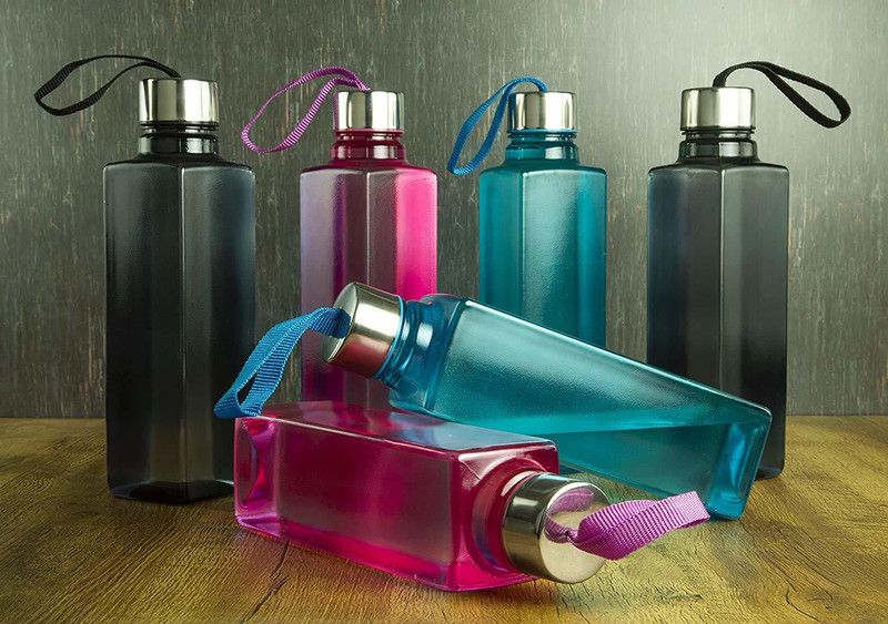 PRADIVON Square Shape Water Bottle Set for Fridge, Office, Gym | Multicolor | Pack Of 6 | 1000 ml Water Bottles  (Set of 6, Multicolor)