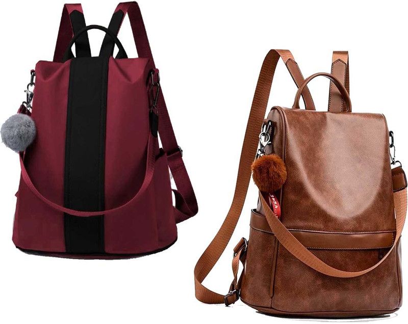 BP-mron-cntrst-patti+brwn-lattu-pitthu-cmbo 6 L No Backpack  (Maroon, Brown)
