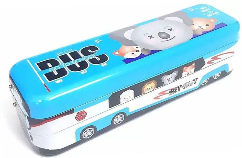 Ambivert TREND Bus Shape Metal Pencil Box with Movable Wheels Geometry Box  (Multicolor)