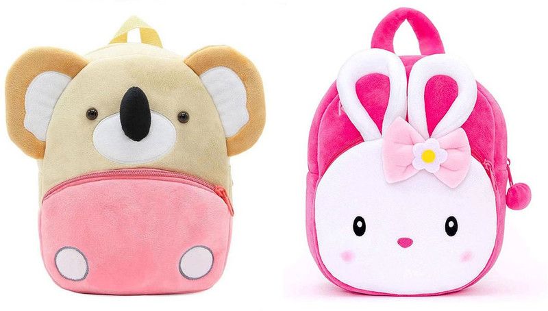 Small 8 L Backpack kids School Bag / Soft Plush Bag/Soft Toys (Rabbit & Koala)  (Pink)