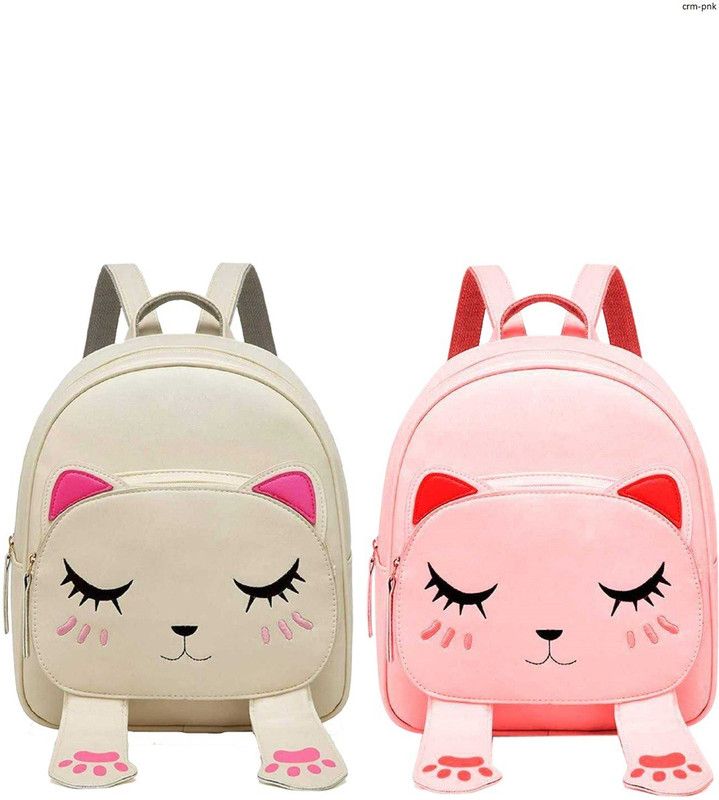 BP-crm+pnk-cat-sngm-smly-pitthu-cmbo 6 L Backpack  (White, Pink)