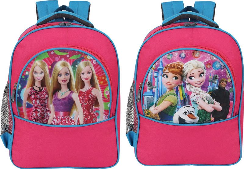 Ontop trends COMBO BARBIE AND FROZEN GIRLS SCHOOL BAG FOR (LKG/UKG/1st std) Waterproof School Bag  (Pink, Blue, 30 L)