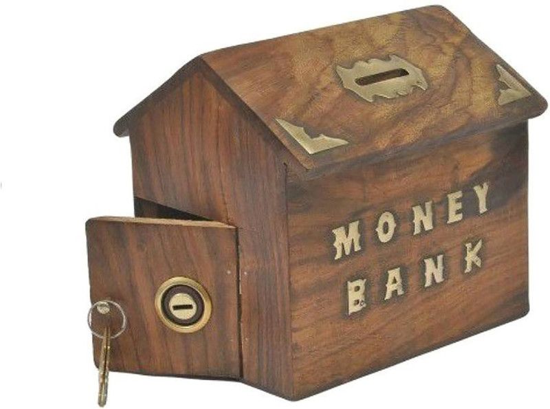 Century 21 wooden Hut Shaped Money Bank/Piggy Bank Coin Bank  (Brown)