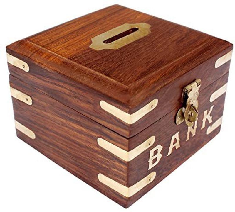 NextNewBetter Handicrafted Wooden Money Bank - Coin Saving Box - Piggy Bank - Gifts for Kids, Coin Bank  (Brown)