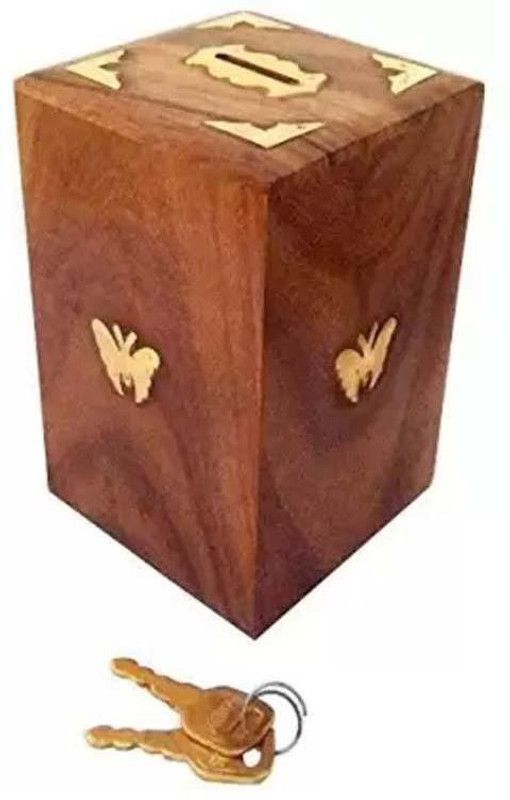 Phirkcraft Wooden Money Bank Handmade Coin Holder for Kids Coin Bank  (Brown)