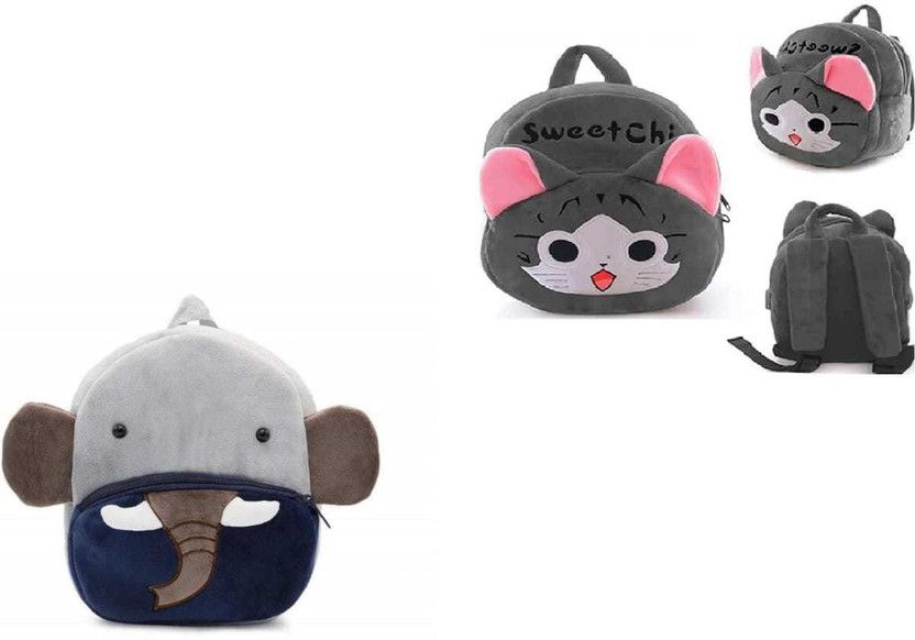 Small 12 L Backpack Kids School Bag, Soft Plush Cartoon Baby Boys/Girls Plush Bag ( 12 L)  (Grey, Black)