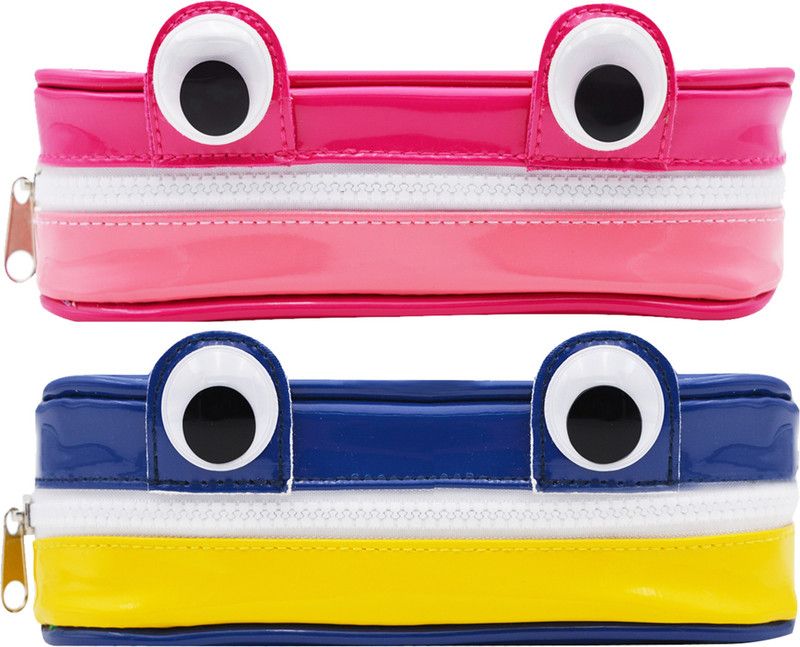 MINAAR Multipurpose Stationery Organizer Pencil Pouch Combo For School Kids Black Eyes Zipper Art Polyester Pencil Boxes  (Set of 2, Blue, Yellow, Maroon)