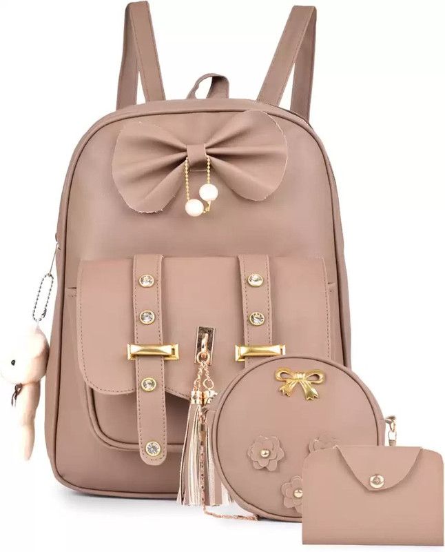 Small 12 L Backpack Women's Stylish Fashion Mini Small Pouch and Cute Sling Bag Set (Pack of 3)  (Brown)
