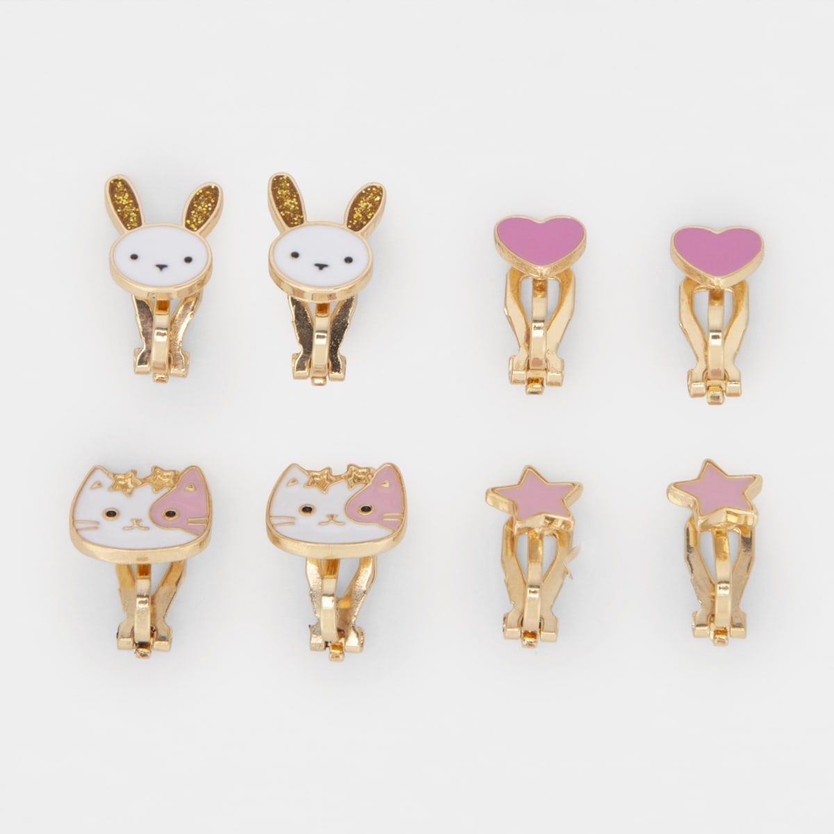 4 Pack Clip On Earrings - Cat & Bunny