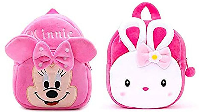 maaya Minnie and konggi rabbit Kids School Bag Soft Plush Backpacks Cartoon Baby Boy/Girl Plush Bag  (Pink, 10 L)