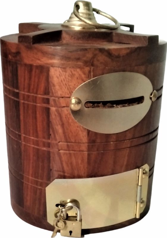 ARK WOOD ART Wooden Piggy Bank Gullak for Kids Money Tank Wooden Money Box with Lock Coin Bank  (Brown)