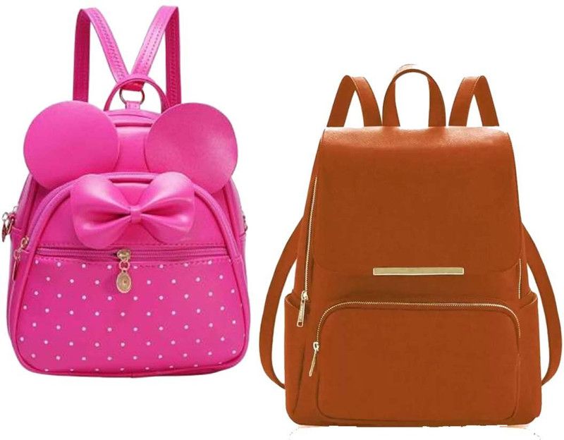 BP-pnk-2in1+brwn-pauch-pitthu-cmbo 6 L No Backpack  (Pink, Brown)