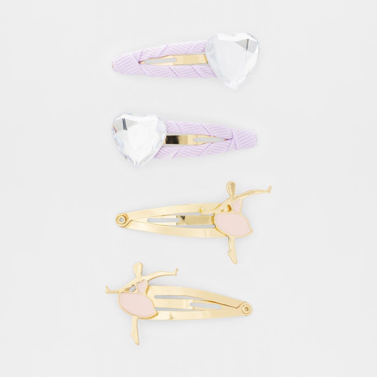 4 Pack Snap Hair Clips - Ballerina and Hearts