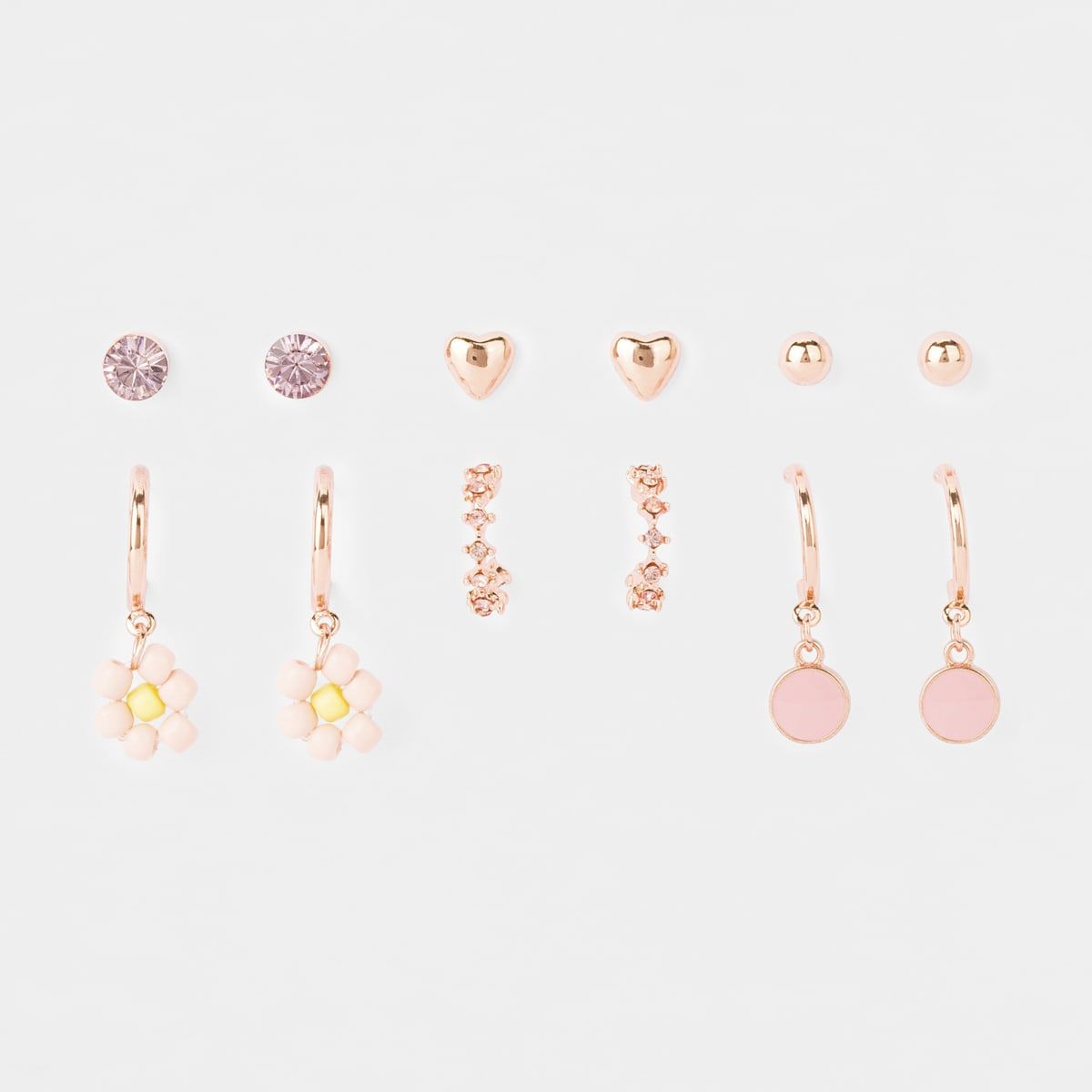 6 Pack Hoop and Stud Earrings - Gold Look