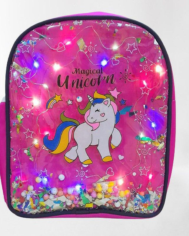 Small 16 L Backpack Unicorn Casual Backpack Bag with LED Lights for Kids  (Pink)