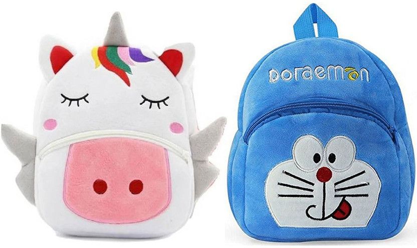 Small 4 L Backpack Soft Toy Bag Unicorn & Doraemon Plush Bag For Cute Kids 2-5 Years Plush Bag  (Multicolor)
