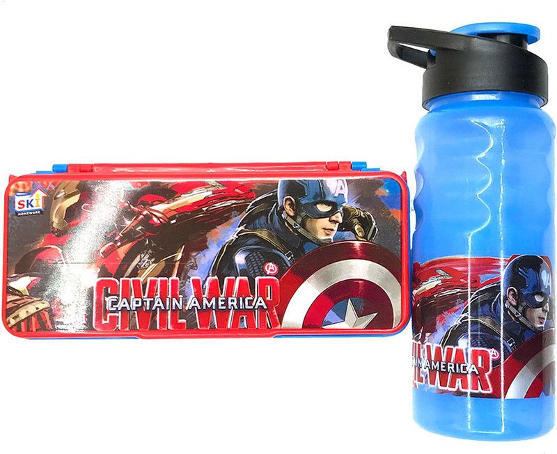 FUNCART Marvel Avenger Assemble "Civil War" Bottle Sipper & Stationery Box Gift Set School Set