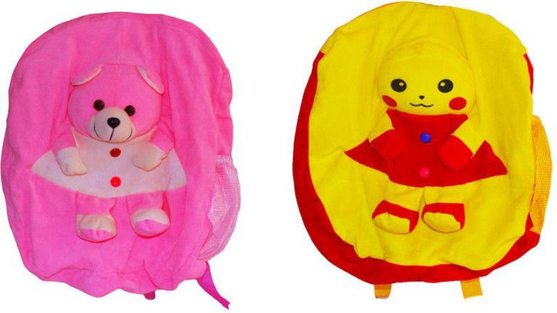 Memebuzz Teddy Bear & Pikachu Soft Animal School Bagpack School Bag  (Multicolor, 5 L)