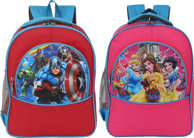 Ontop trends COMBO AVENGERS AND PRINCESS BOYS / GIRLS SCHOOL BAG FOR (LKG/UKG/1st std) Waterproof School Bag  (Multicolor, 30 L)