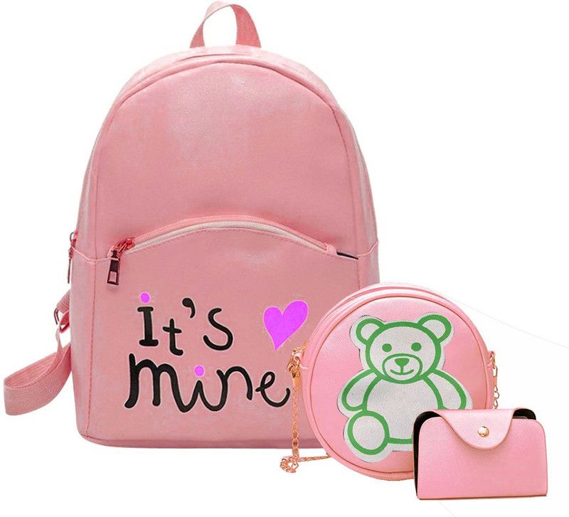 Small 12 L Backpack Cute Backpack 3 Piece Round Sling Bag/purse for Girls Fashion  (Pink)